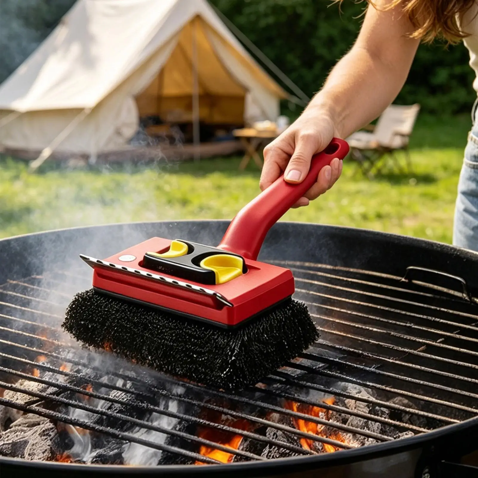 Power Tools Red - Long Handle Electric Grill Brush,No Shedding